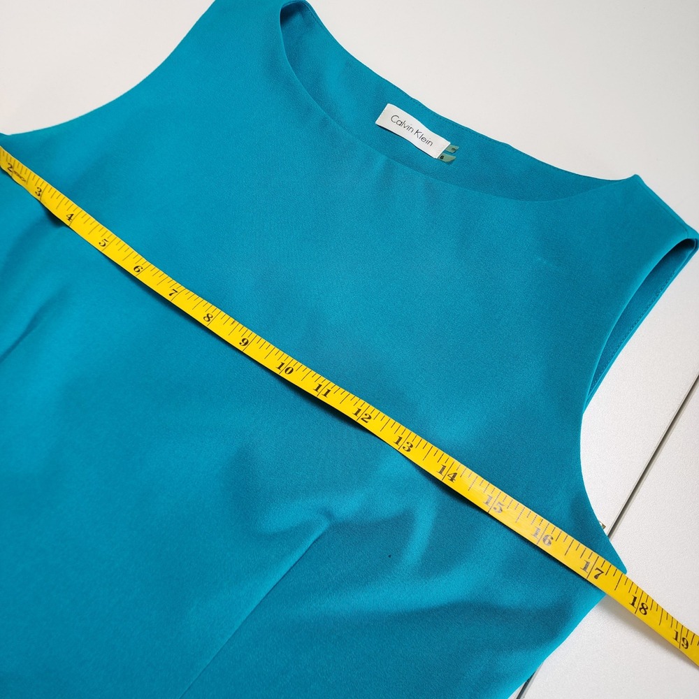Calvin Klein Womens Teal Sleeveless Sheath Dress w Gold Side Zip Accents Size 6 - Picture 10 of 13